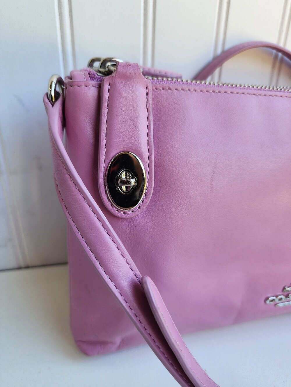 Coach Crosby Crossbody Bag Double Zip Pink Calf Leather 10"x6" - Picture 4 of 16